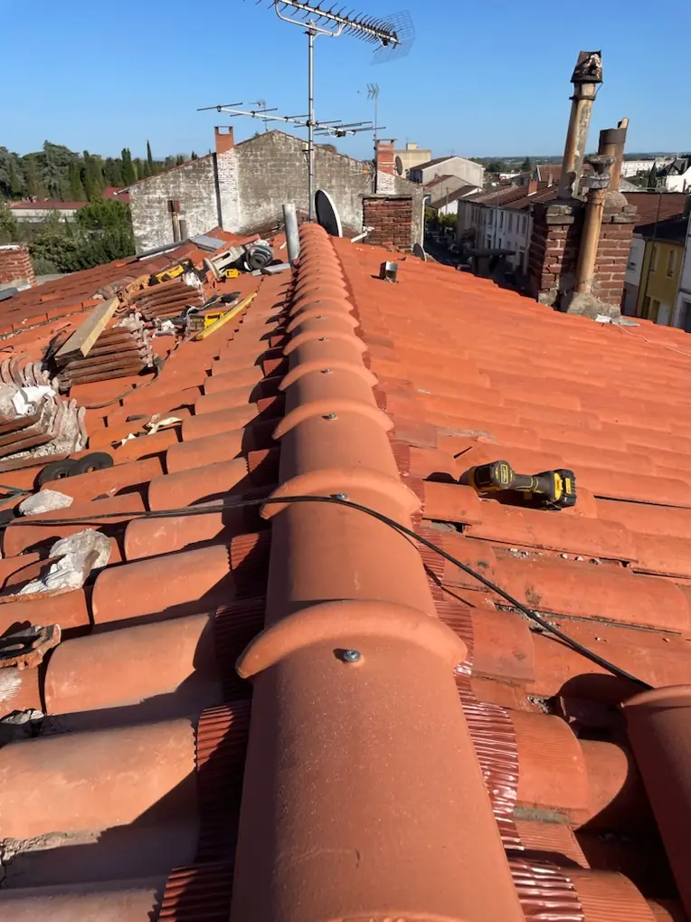 Faîtage neuf et closoir ventilé posés sur la couverture